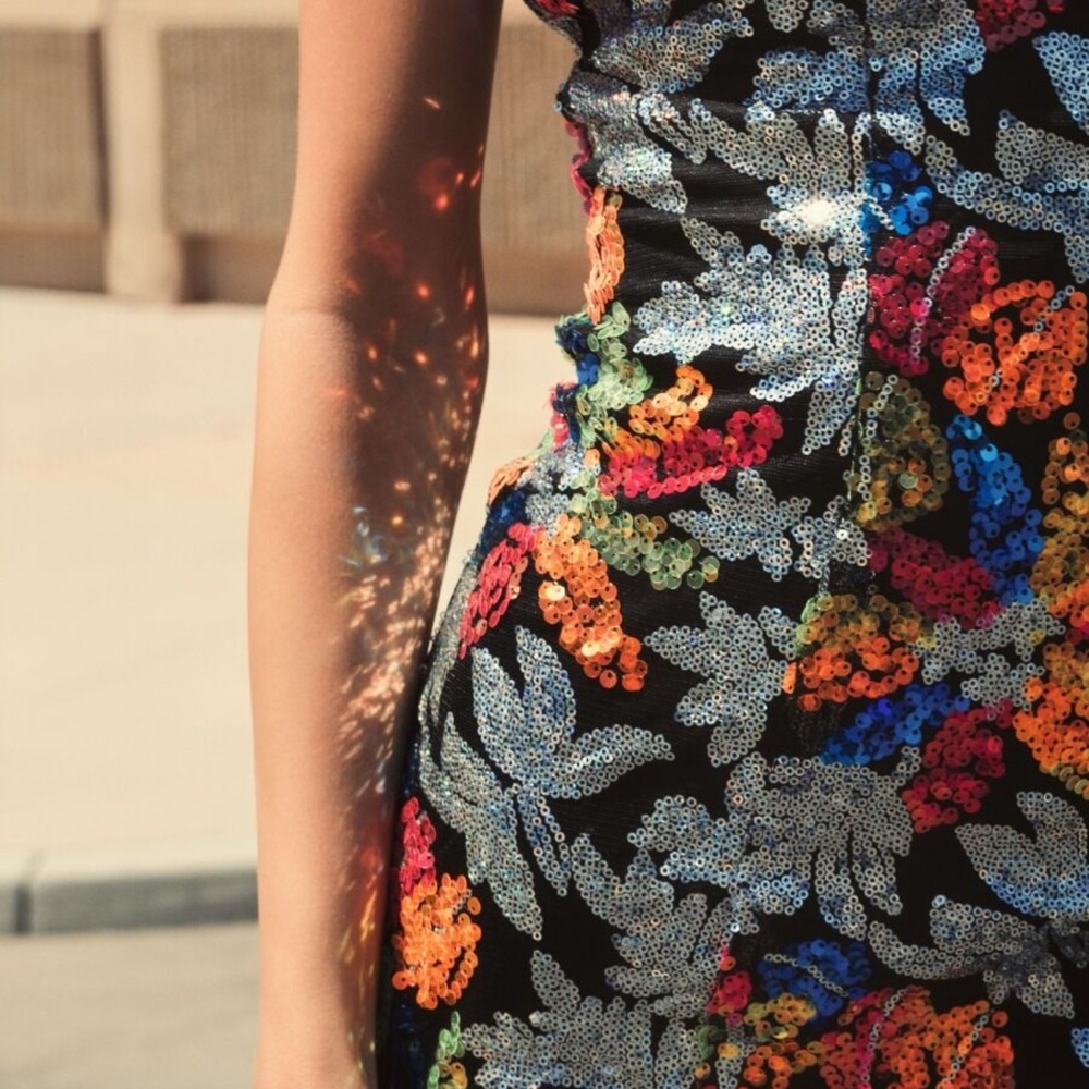 👗NWT! Mac Duggal Multicolor Floral Sequin Mini Dress - Picture 7 of 13